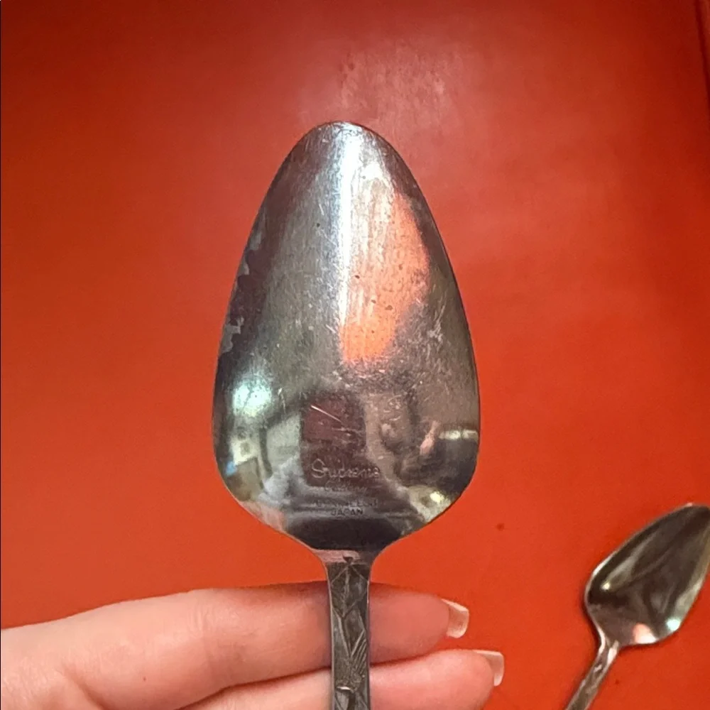 Vintage Geometric Handle Stainless Spoons - Set of 2